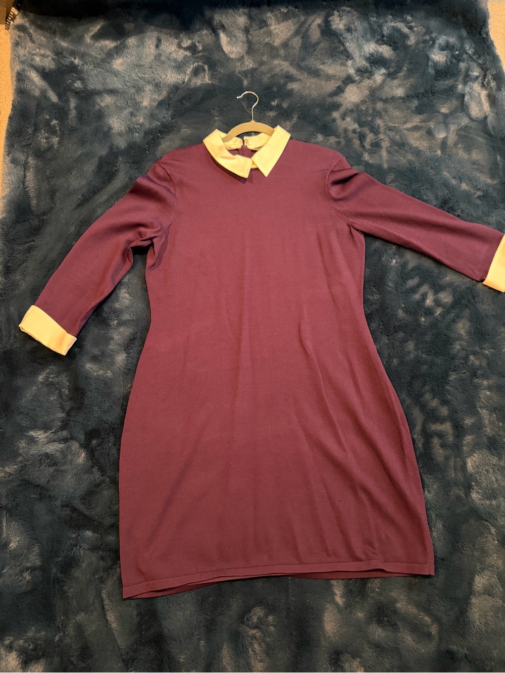 Lauren Ralph Lauren Burgundy Long Sleeve Dress with Yellow Collar & Cuffs